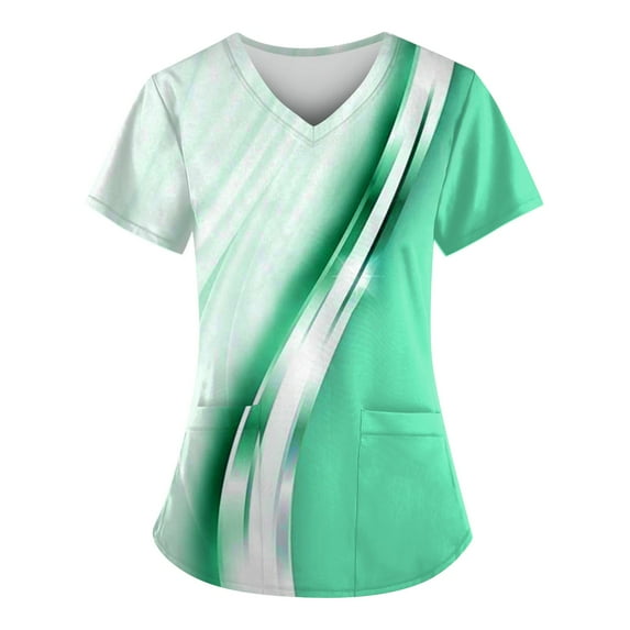 IYYVV Scrub Top for Women,Plus Size V Neck Summer Nurse Uniforms Comfort Stretch Womens Working Uniform Scrubs Nurse Tops with 2 Pockets Mint Green L