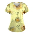 thumbnail image 1 of IYYVV Scrub Top for Women, V-Neck Sunflower Print Nurse Working Uniform Stretch Soft Women's Scrubs Tops with Pockets Yellow S, 1 of 3