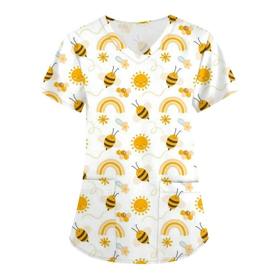 IYYVV Scrub Tops Women Cute 图案 Graphic Scrub Tops Plus Size Vneck Stretch Soft Cartoon Nurse Uniform Tshirts with Pockets Orange 3XL