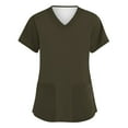 thumbnail image 1 of IYYVV Scrub Tops Women Stretchy Womens Scrub Tops Solid Basic Nurse Working Uniform V Neck Short Sleeve Scrubs Blouse with Pockets Black S, 1 of 3
