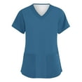 thumbnail image 1 of IYYVV Scrub Tops Women Stretchy Womens Scrub Tops Solid Basic Nurse Working Uniform V Neck Short Sleeve Scrubs Blouse with Pockets Blue 2XL, 1 of 3