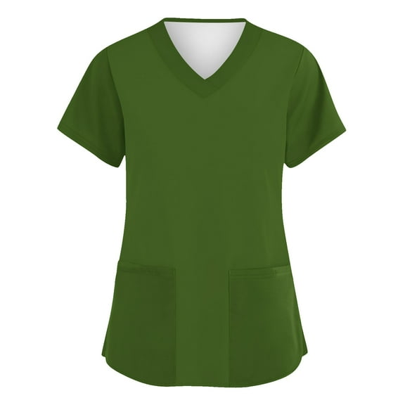 IYYVV Scrub Tops Women Stretchy Womens Scrub Tops Solid Basic Nurse Working Uniform V Neck Short Sleeve Scrubs Blouse with Pockets Dark Green XL