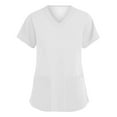 thumbnail image 1 of IYYVV Scrub Tops Women Stretchy Womens Scrub Tops Solid Basic Nurse Working Uniform V Neck Short Sleeve Scrubs Blouse with Pockets White M, 1 of 3