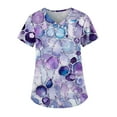 thumbnail image 1 of IYYVV Scrubs Tops for Women Plus Size Stretchy Working Nurse Uniforms V Neck Graphic Floral Print Short Sleeve Blouse T-Shirts Workwear with Pockets Purple 4XL, 1 of 3