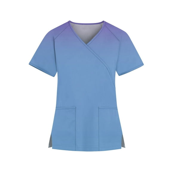 IYYVV Scrubs for Women - 2 Pocket V-Neck Scrub Top, Stretch Breathable Side Split Nurse Shirt, Easy Care Working Uniform Light Blue L