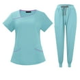 thumbnail image 1 of IYYVV Scrubs for Women Scrub Set - Slim Fit Jogger Pant and Tuck-In V-Neck Top Easy Care Nurse Uniforms with Pockets Light Blue S, 1 of 6