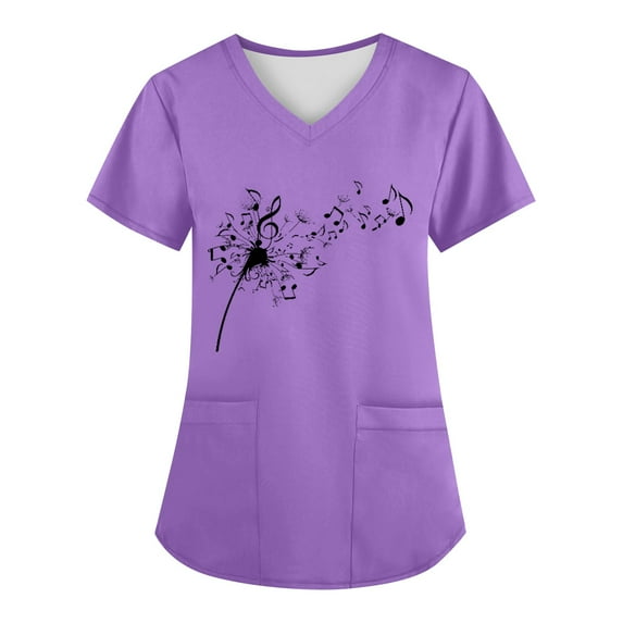IYYVV Scrubs for Women, Soft V-Neck Scrub Tops, Stretchy Medical Uniform with 2 Pockets, Breathable & Easy Care Purple 2XL