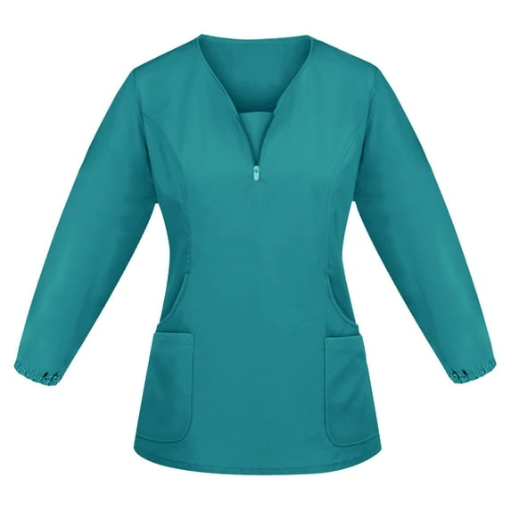 IYYVV Scrubs for Women Stretchy Nurse Scrub Top Zipper V-Neck Casual Long Sleeve Nursing Tops Pocketed Working Uniform Green 3XL