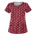 thumbnail image 1 of IYYVV Scrubs for Women Tops Plus Size Stretchy Nurse Working Uniform V Neck Valentine's Day Heart Print Medical Workwear with Pockets Red L, 1 of 3