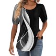thumbnail image 1 of IYYVV Shirts For Women Puff Short Sleeve Pleated Dressy Casual Scooped Neck Summer Tops Blouses Fashion Clothes 2024 Black XL, 1 of 6