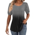 thumbnail image 1 of IYYVV Shirts For Women Puff Short Sleeve Pleated Dressy Casual Scooped Neck Summer Tops Blouses Fashion Clothes 2024 Dark Gray L, 1 of 6