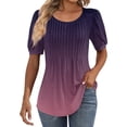 thumbnail image 1 of IYYVV Shirts For Women Puff Short Sleeve Pleated Dressy Casual Scooped Neck Summer Tops Blouses Fashion Clothes 2024 Purple L, 1 of 6