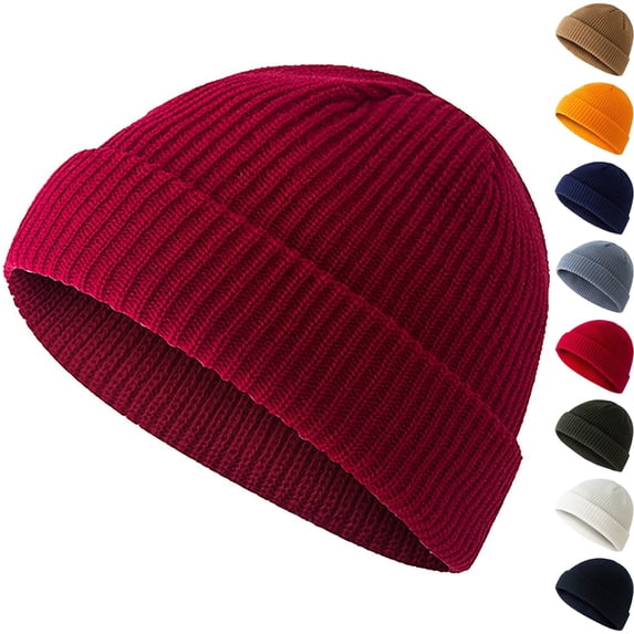 IYYVV Short Beanie Hat for Men, Knit Winter Hat Cuff Warm Ultra Soft Skull Cap for Fall and Winter Daily Wear Outdoor Activities Skiing Wine