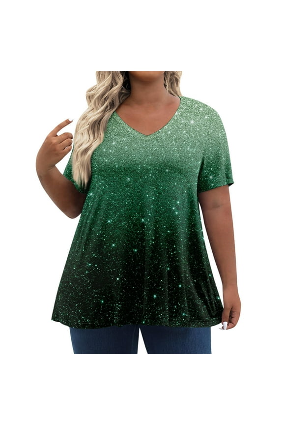 Short Sleeve Plus Size Tops For Women Summer 80S Shirts Vneck Maternity Blouse Tie Dye Graphic Funny T Shirts Comfy Fall Sweatshirt Gym Clothes For Woman Green 2XL