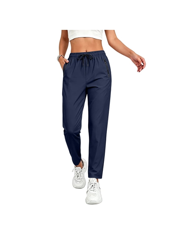 Stretch Active Pants for Women Comfy Fit Quick Dry Athletic Pants Running Hiking Joggers with Zipper Pockets Navy XL