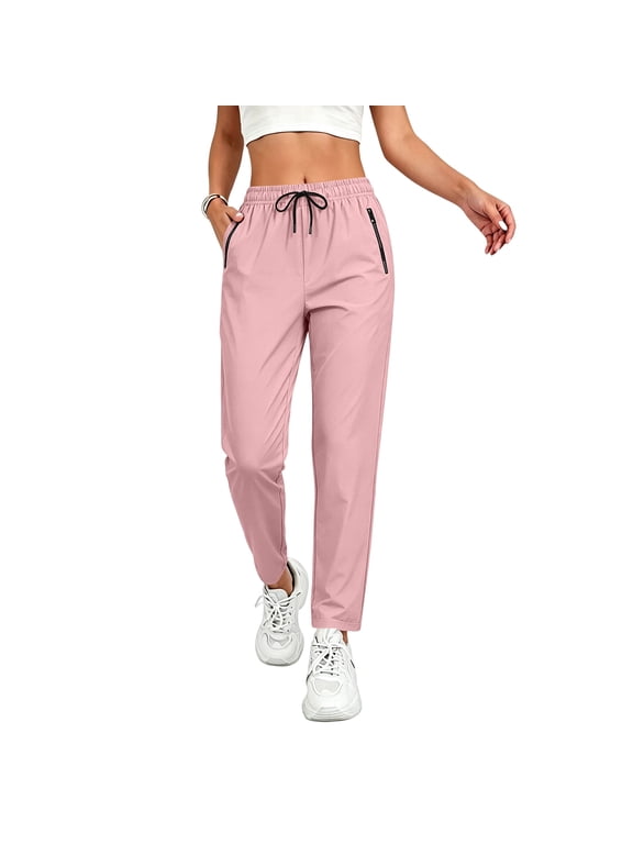 Stretch Active Pants for Women Comfy Fit Quick Dry Athletic Pants Running Hiking Joggers with Zipper Pockets Pink S