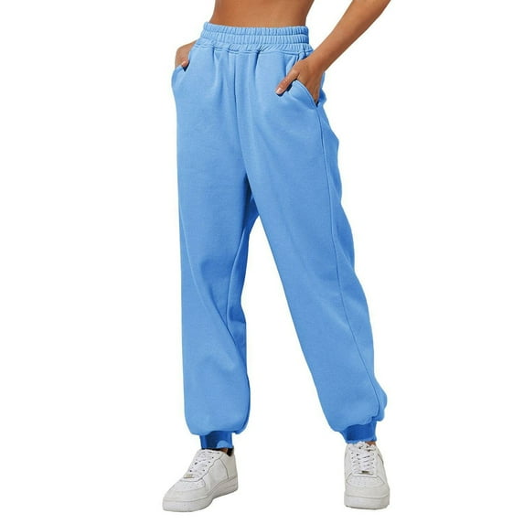 IYYVV Sweatpants for Women Cinch Bottom Drawstring Elastic Waist Pants Solid Color Yoga Jogger Lounge Trousers with Pockets Blue M