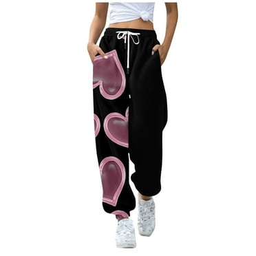 IYYVV Sweatpants for Women High Waisted Loose Jogger Baggy Elastic Love Print Wide Leg Sweat Pants Pocket Athletic Trousers Black 2XL