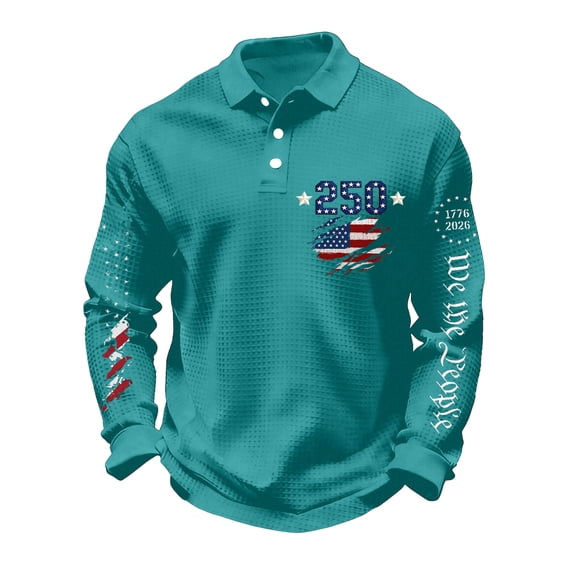 IYYVV T-Shirt Mens Anniversary Usa Shirt Long Sleeve Patriot 1776-2026 Tees America Merchandise Tops Mint Green 5XL