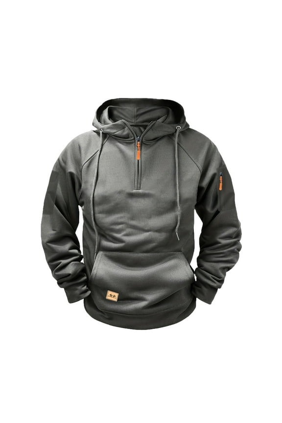 Tactical Hoodies for Men, Military 1/4 Zip Pullover Cargo Hoodie Jacket Casual Workout Sweatshirt with Pockets Gray L