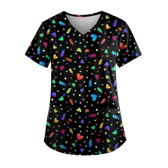 IYYVV Tie Dye Print Scrub Tops Women Nurse Summer Short Sleeve V Neck Workwear Working Uniform Blouse Plus Size Scrubs for Women Medical Scrubs with Pockets Multicolor 4XL