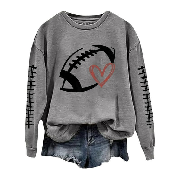 IYYVV Vintage Football Graphic Sweatshirts for Womens 2024 Game Day Pullover Plus Szie Tops Casual Loose Crewneck Long Sleeve Shirts EB05-Gray 3XL