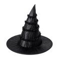 thumbnail image 1 of IYYVV Witch Hat Women Large Ruched Halloween Wide Brim Spire Knitted Cap Witch Hat Costume Accessory For Party Black, 1 of 6