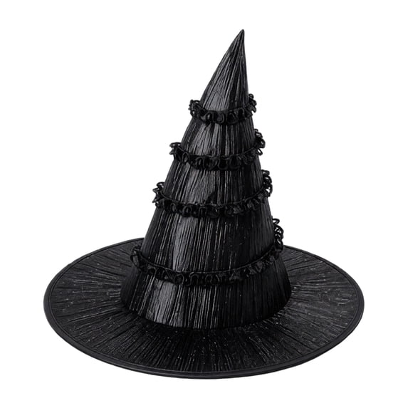 IYYVV Witch Hat Women Large Ruched Halloween Wide Brim Spire Knitted Cap Witch Hat Costume Accessory For Party Black