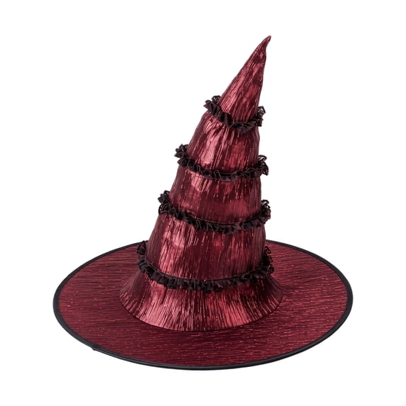IYYVV Witch Hat Women Large Ruched Halloween Wide Brim Spire Knitted Cap Witch Hat Costume Accessory For Party Red