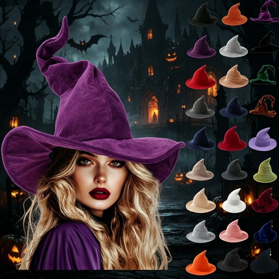 IYYVV Wizard Hat For Adult Halloween Costume Wide Brim Spire Knitted Cap Witch Hat Accessory Green