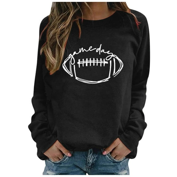 IYYVV Women Football Mom Sweatshirt Oversized Long Sleeve Crewneck Game Day Sweatshirt Pullover Tops Casual Fall Clothes Fashion 2024 HA01-Black 3XL