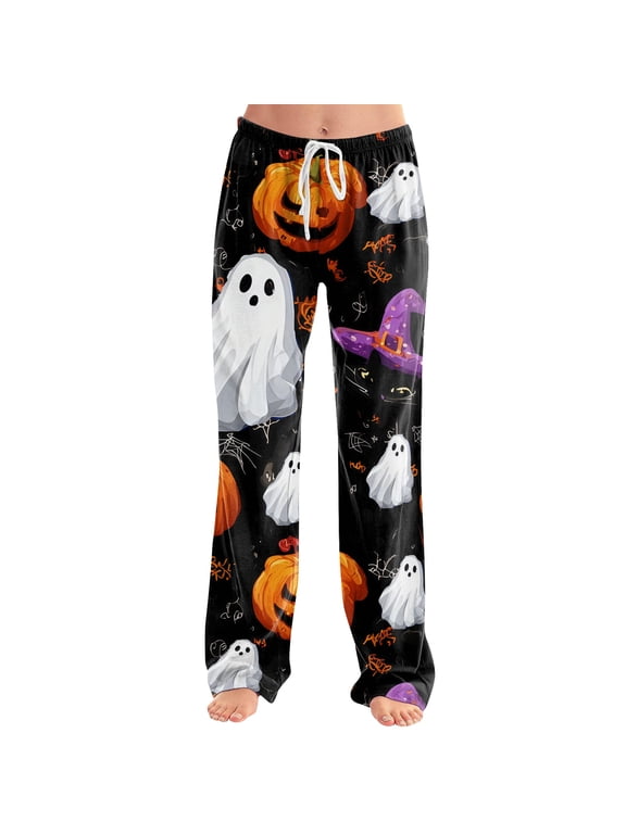 Women Halloween Pajamas Pants Devil Pumpkin Bats Patterned Drawstring Pj Pants Halloween Stretch Lounge Skeleton Trendy Pant Red M