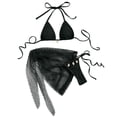 thumbnail image 1 of IYYVV Women'S 3 Piece Swimsuit Fishnet Halter Triangle String Bikini Set Bathing Suit With Tie Side Cover Up Beach Skirt Black L, 1 of 4