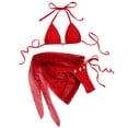 thumbnail image 1 of IYYVV Women'S 3 Piece Swimsuit Fishnet Halter Triangle String Bikini Set Bathing Suit With Tie Side Cover Up Beach Skirt Red XL, 1 of 4