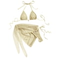 thumbnail image 1 of IYYVV Women'S 3 Piece Swimsuit Fishnet Halter Triangle String Bikini Set Bathing Suit With Tie Side Cover Up Beach Skirt Yellow L, 1 of 4
