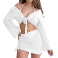 thumbnail image 1 of IYYVV Women'S 4 Piece Swimsuits Triangle Halter Bikini Set With Tie Side Cover Up Shrug And Sarong Wraps White XL, 1 of 4