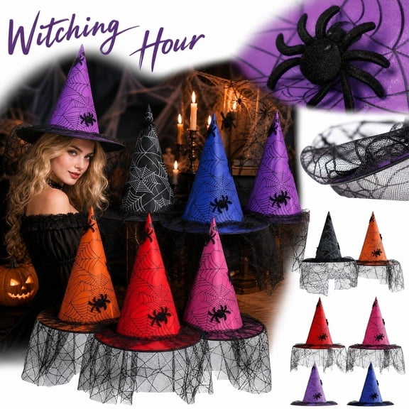 IYYVV Women'S Halloween Witch Hat Wide Brim Spire Funny Gothic Caps Hats Halloween Party Costumes Accessory Black