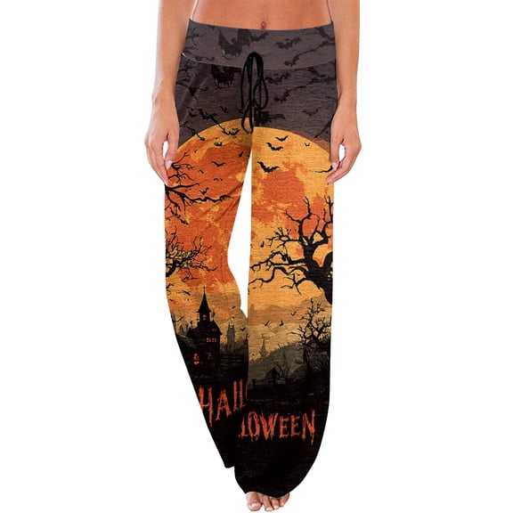 IYYVV Women'S Halloweens Pajama Pants Devil Pumpkin Patterned Drawstring Pjs Halloween Cozy Comfortable Spooky Ghost Fall Pant Multicolor S