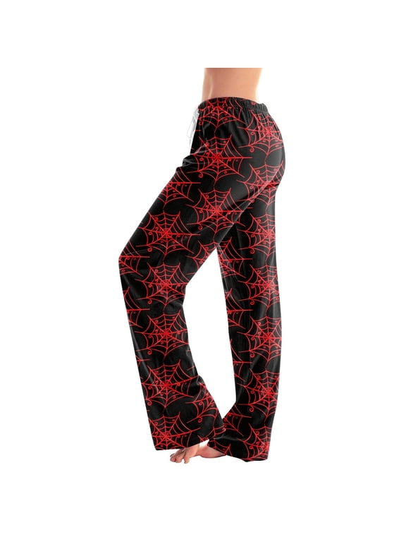 Women'S Halloweens Pajama Pants Devil Trendy Ghost Graphic Drawstring Pj Pants Halloween Cozy Comfortable Ghost Face Autumn Pant Red M
