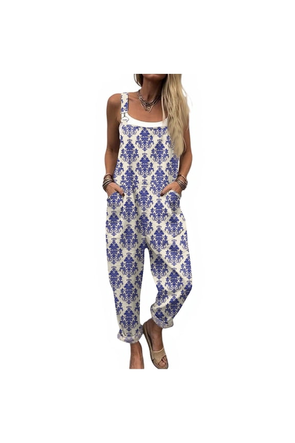 Women'S Overalls Casual Summer Capri Jumpsuits Adjustable Straps Loose Fit Bib Overalls Floral Spring Vacation Clothes Light Purple S