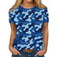 thumbnail image 1 of IYYVV Women'S T-Shirts Oversized Summer Tops For Teens Soft Round Neck Gym Shirts Camouflage Short Sleeve Tunics Spring Cute Sweatshirts Dark Blue L, 1 of 5