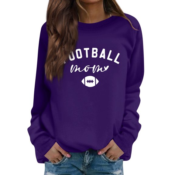IYYVV Women Touchdown Season Sweatshirt Game Day Heart Football Printed Lightweight Crewneck Long Sleeve Pullover Oversized Hoodies HA15-Purple 2XL