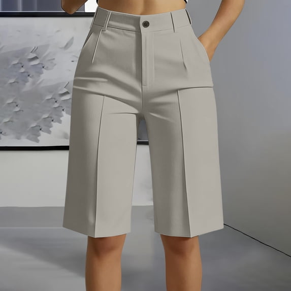 IYYVV Women's Golf Shorts with Pockets, High Waisted Summer Wide Leg Business Work Office Casual Dressy Pants with Pockets 2026 Gray 2XL