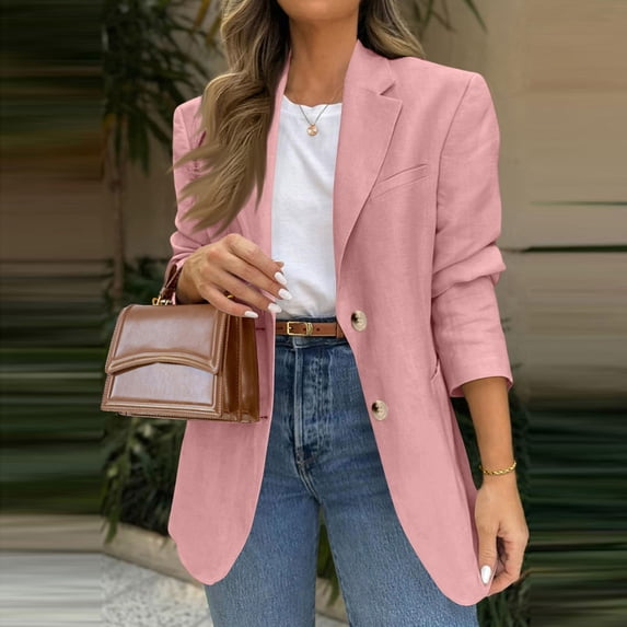 IYYVV Women’s Long Sleeve Work Blazer Jacket, Business Casual Button Office Blazer with Pockets Casual Work Coats 2026 Pink M
