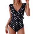 thumbnail image 1 of IYYVV Women's One Piece Swimsuit Tummy Control Ruffle Bathing Suit V Neck Ruched Swim Suit Slimming Cutout Swimwear Cow Pattern L, 1 of 5