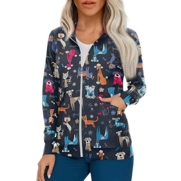 IYYVV Women's Scrubs Jacket Zip Front Workwear Uniform Multicolor 3XL