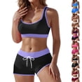thumbnail image 1 of IYYVV Women's Tankini Swimsuit Colorblock Sporty Bathing Suits Mid Waisted Boyshorts Two Piece Tummy Control Swimwear Blue 2XL, 1 of 7