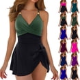 thumbnail image 1 of IYYVV Women's Tummy Control Swimsuits One Piece Swim Dress V Neck Slimming Criss Cross Ruched Skirt Tie Knot Swimwear 2026 Turquoise M, 1 of 5