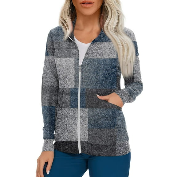 IYYVV Women's Ultra Soft Stretch Zip Up Scrub Jacket Navy L