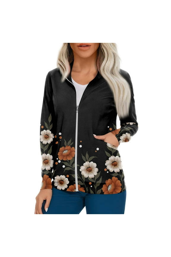 Women's Warm Up Scrubs Jacket Zip Front Long Sleeve Scrub Jackets Nurse Uniform Black XL